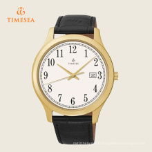 Timesea Montre à cadran blanc avec bracelet en cuir noir 72285